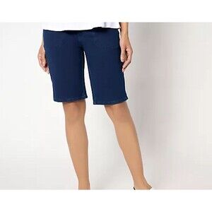 Quacker Factory Dream Jeannes Bermuda Shorts Blue Sz XL Flat Waistband Stretch